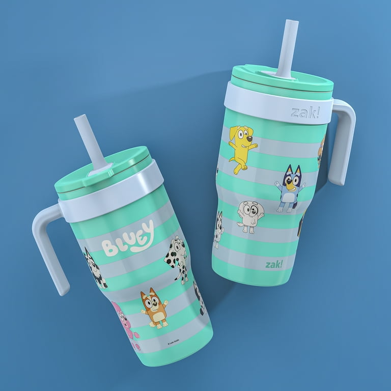 Zak Designs 18oz Bluey Kids Straw Handle Tumbler, Stainless Steel