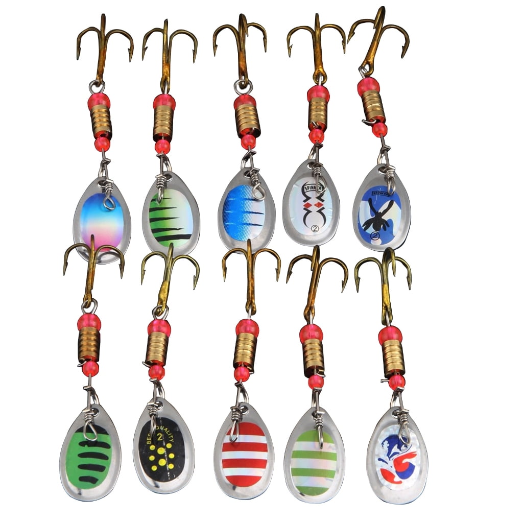 Aellinatey 10Pcs Fishing Spoons Lures Metal Lures Baits Trout Bass Casting Spinner Fish Baits High Carbon Steel Treble Fishhooks
