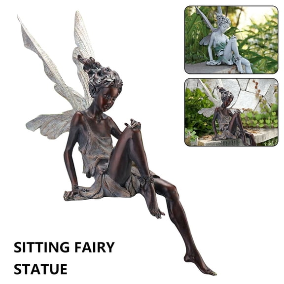Sitting Fairy Statue Garden Ornament Resin Craft Landscaping Yard Decoration Home Garden Decoration Outdoor Large Size
