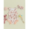 thumbnail image 2 of Baby Girls Rompers Floral Rabbit Print Bobbles Sleeveless Toddler Bodysuits Summer Easter Clothes Jumpsuits with Headband, 2 of 9