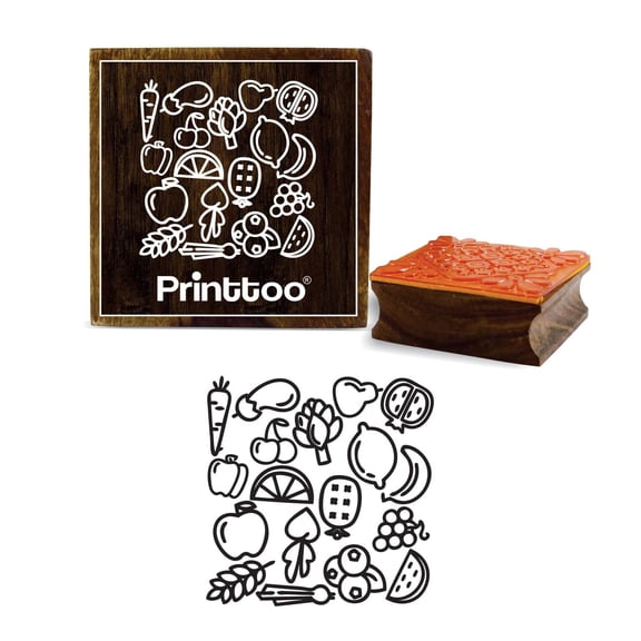 Printtoo Scrap-Booking Square Fruits & Vegetables Pattern Craft Wooden Rubber Stamp-2 x 2 Inches