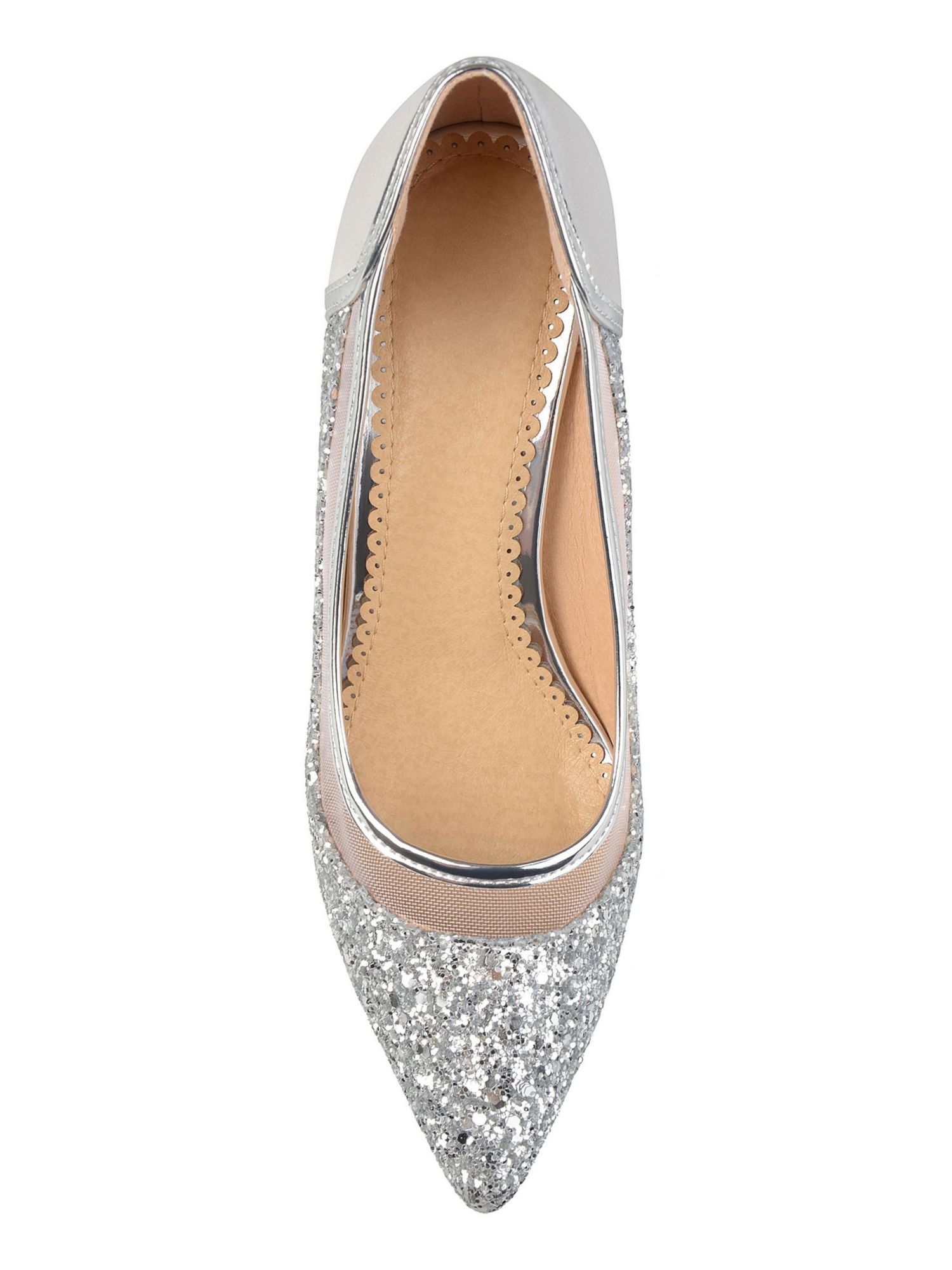 JOURNEE COLLECTION Womens Silver Mesh Glitter Padded Kalani Pointed Toe Stiletto Slip On Pumps 8