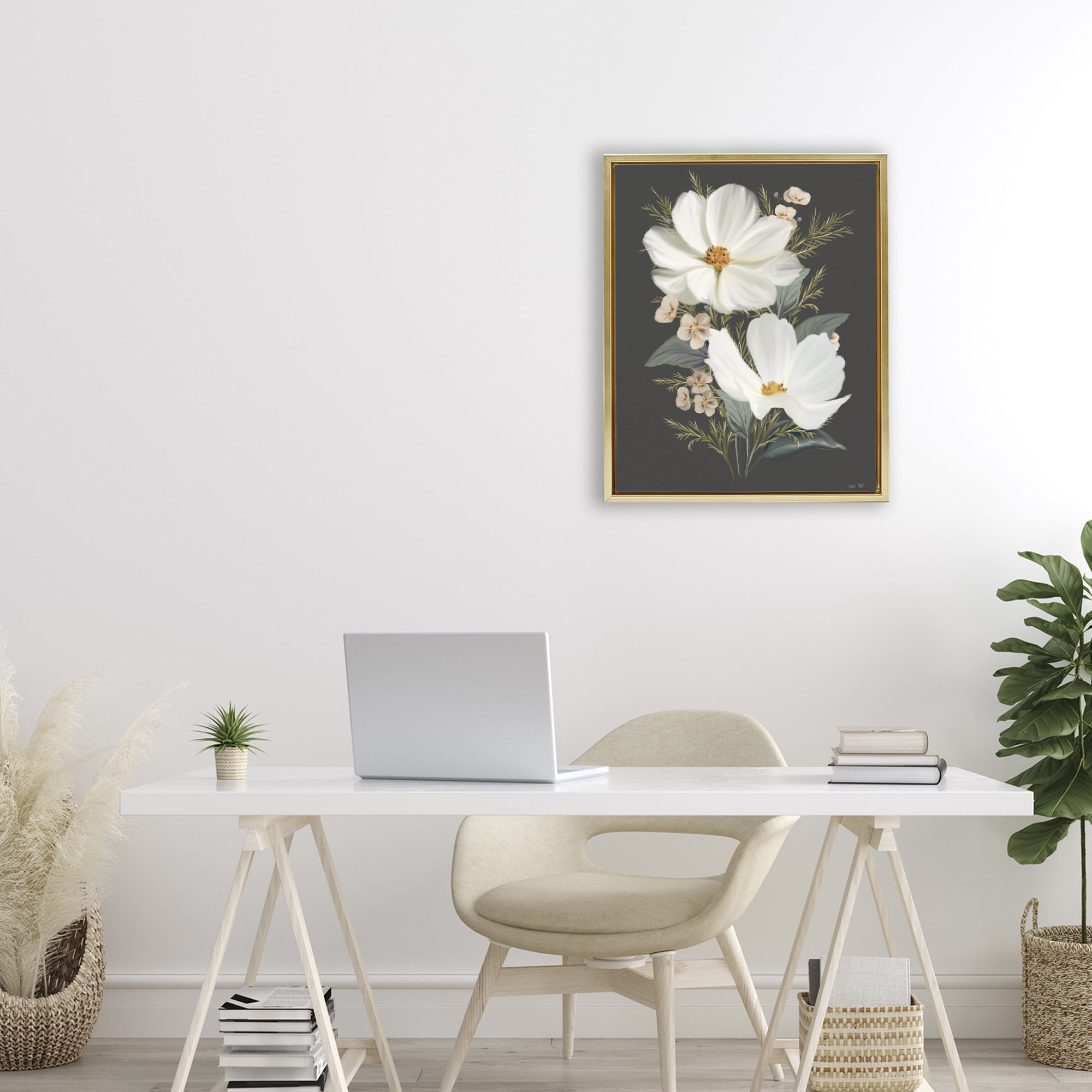 Stupell Industries Old Lace Cosmos Gold Framed Floater Canvas Wall Art, design by House Fenway