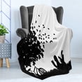 thumbnail image 4 of Black and White Soft Flannel Fleece Throw Blanket, Silhouette of a Girl with Bike Reading a Book Under a Tree in Fall, Cozy Plush for Indoor and Outdoor Use, 60" x 80", Black and White, by Ambesonne, 4 of 5