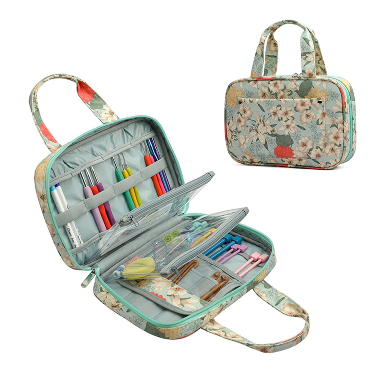 HOMYL Portable Crochet Hook Case Knitting Needles Organizer Zipper Bag Storage Tote with Web Pockets & Slots Oxford Fabric Case