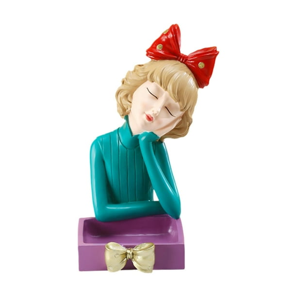 Figura de estatua de resina de niña tazón decorativo decoración del hogar adorno mesa de almacenamiento de mesa bandeja para la oficina del gabinete Rosa