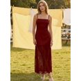 thumbnail image 3 of Burgundy Slip Dress With Lace Skirt, Sleeveless Maxi Dress For Summer Party, 3 of 6