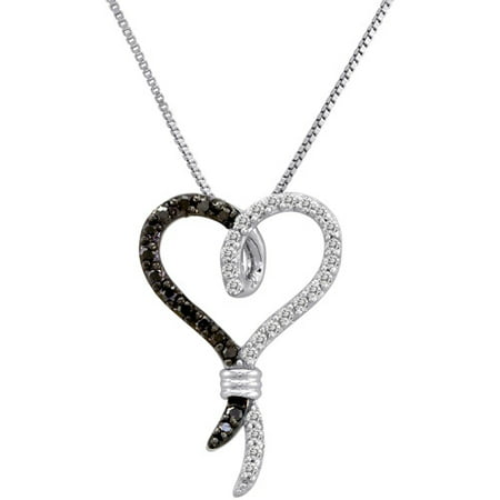 Knots of Love Sterling Silver Black and White 1/4 Carat T.W. Diamond Heart Pendant, 18