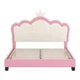 thumbnail image 4 of Full Size Bed Frame Upholstered Crown Headboard - Cream & Pink, 4 of 9