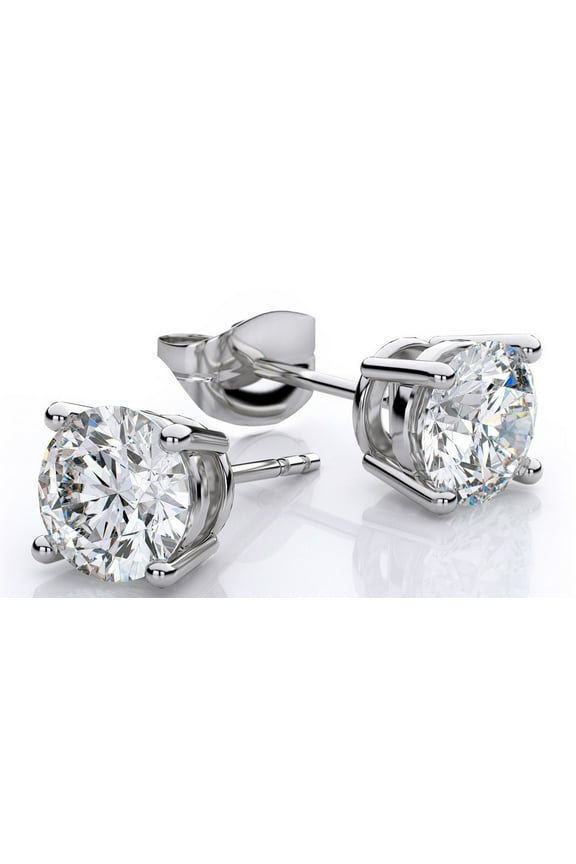 Genuine 1 Carat Natural Solitaire Round Cut Diamond 4 Prong Post Back Studs Earring In 14K White Gold
