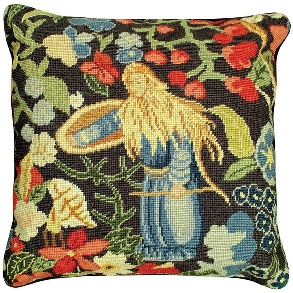 Throw Pillow Needlepoint St. Cyr Center 18x18 Black Silver Cotton Velvet  MH-380