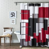 Modern Geometric Shower Curtain Red,RED and Black White Waterproof Shower Curtain Set for Bathroom Restroom with 12 Metal Hooks, 72 x 72 inch