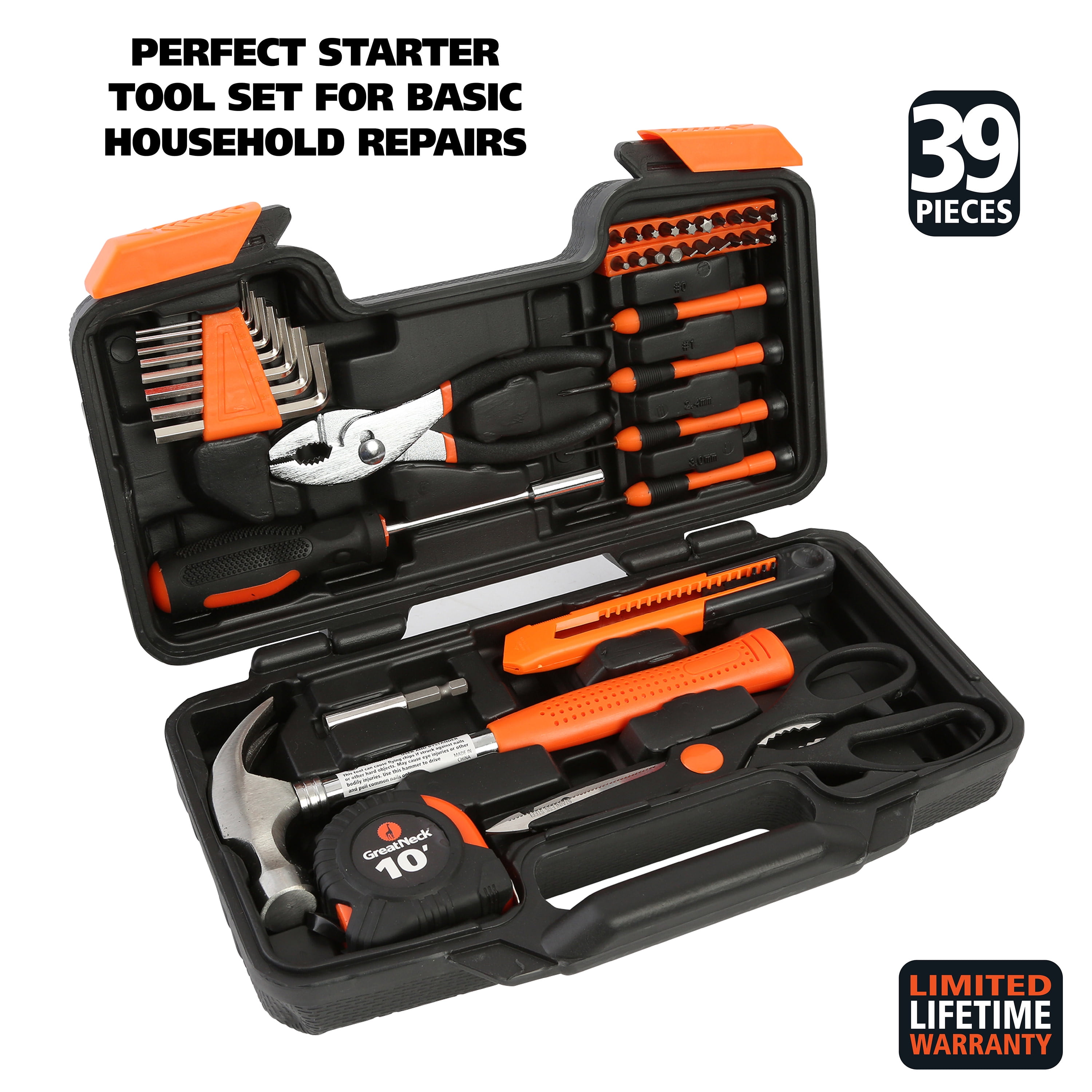 Great Neck Homeowner's Tool Set, 39 Pieces, for Routine Home Maintenance