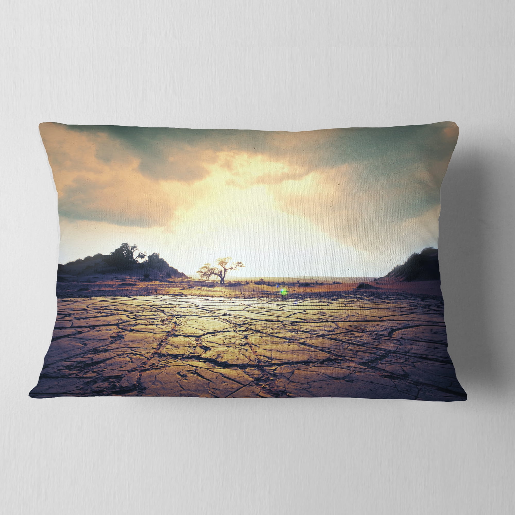 Designart Cracked Drought Land with Sunshine - Landscape Printed Throw Pillow - 12x20