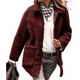 thumbnail image 3 of Women Winter Faux Fur Long Sleeve Lapel Button Down Pockets Fleece Jacket Casual Trendy Outerwear Deep Red L, 3 of 9