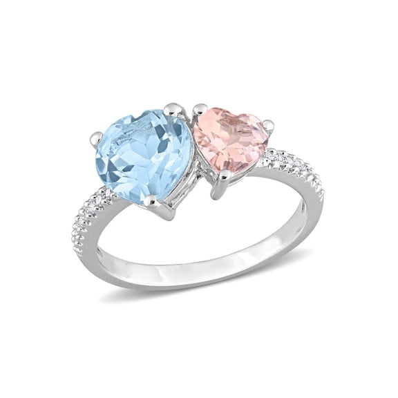 2.65 Carat (Ctw) Sky-Blue Topaz and Morganite Heart Ring in Sterling Silver
