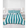 thumbnail image 2 of Quilts Twin Size Bedding Set, Teal Striped Lightweight Quilted Comforter, Simple Art Vertical Stripe Farmhouse Soft Reversible Bedspread Coverlet with Pillow Covers for All Season, 68" x 86", 2 of 7