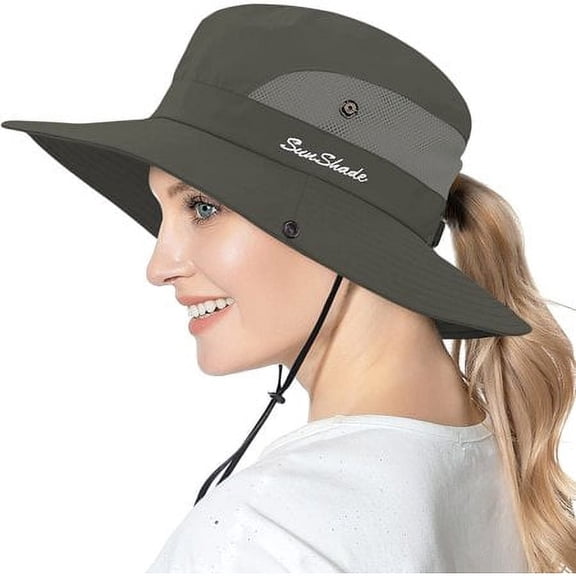 LQCrafK Women UPF 50 Ponytail Sun Hat Wide Brim UV Protection Foldable Bucket Hat