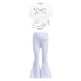 thumbnail image 3 of MUXiin Outfits for Girls Cartoon Print Short Sleeved and Flare Pants Sports Suit Crew Neck Casual Girls Cotton Clothing 2pc Sets Preppy Clothes, 3 of 5