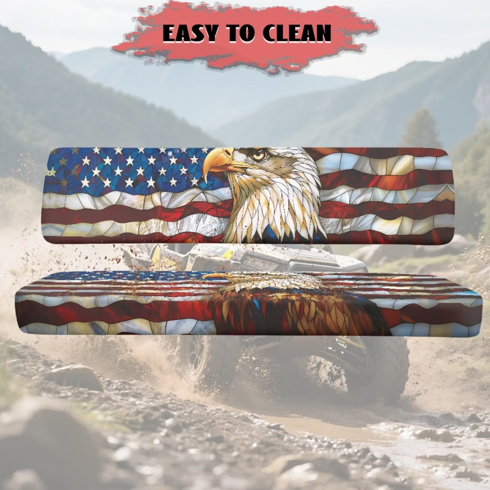 Binienty American Flag Bald Eagle UTV Replacement Seat Covers for Kawasaki Mule 3010 3020 4000 4010, Easy to Install Universal UTV Bench Seat Cover Material for Mule Seats Accessory Parts