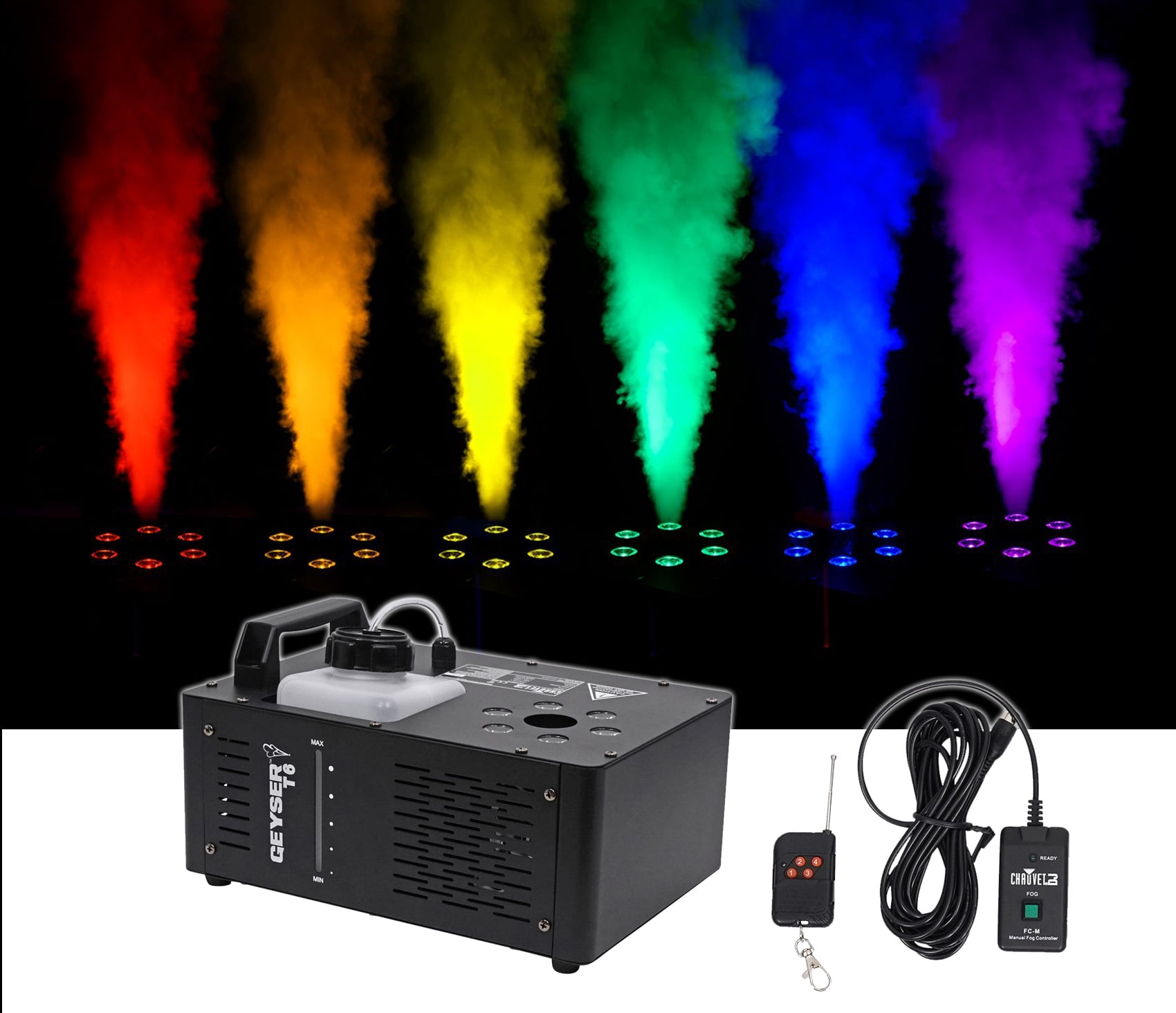 Chauvet DJ Geyser T6 Fog Machine Fogger, LED RGB+Remote+Waterproof Carry Bag
