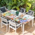 thumbnail image 2 of Easter Bunny Table Cloths for 5 Foot Rectangle Tables, Colorful Easter Eggs Eucalyptus Teal Ombre Patio Waterproof Elastic Fitted Tablecloths, Washable Rectangular Table Cover for Camping, 2 of 8