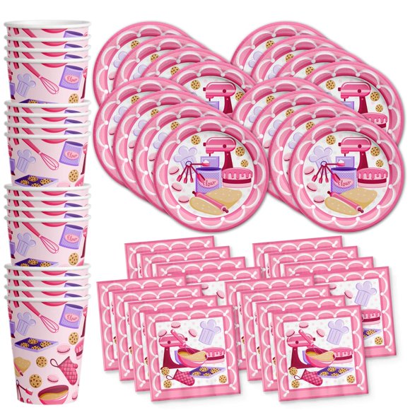 Juego de Suministros Little Baker Blanco Vajilla para Fiesta de Cumpleaños para 16 Personas