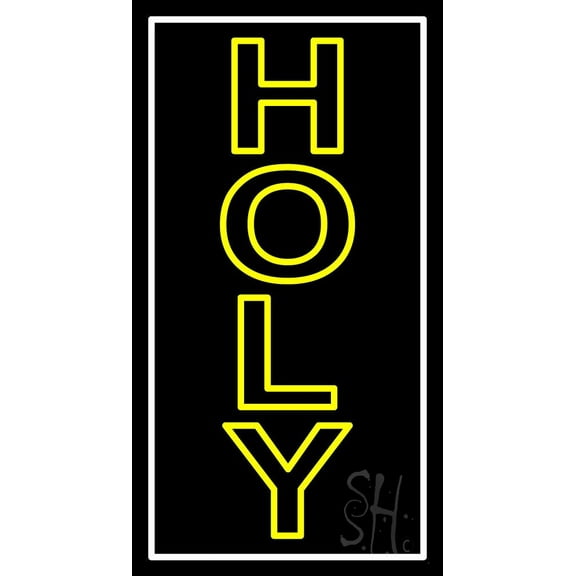 Vertical Yellow Holy LED Neon Sign 24" Tall x 13" Wide - inches Black Square Cut Acrylic Backing, with Dimmer - Premium built indoor Sign for Home décor, Event, Religious place, Store interior.