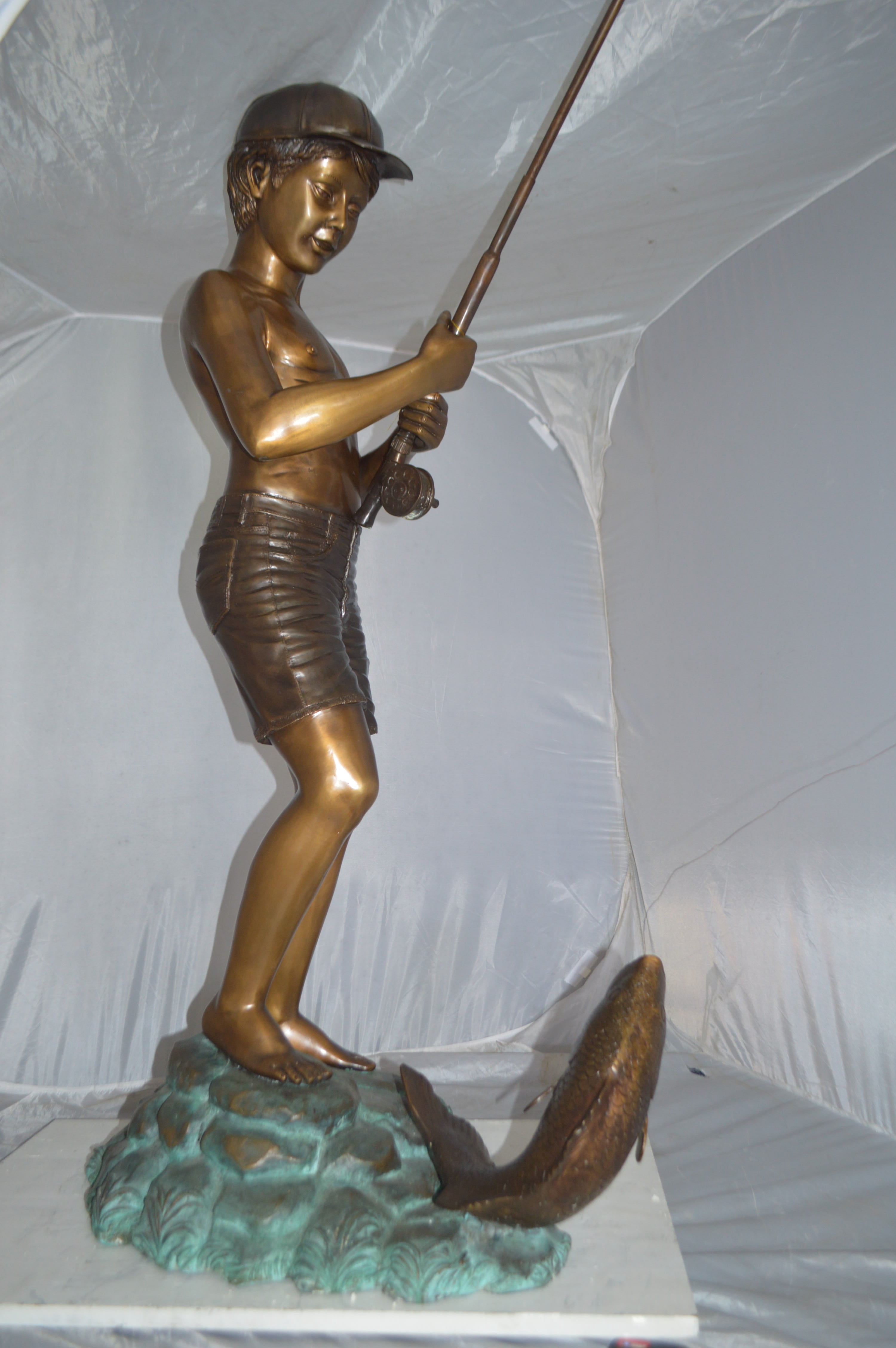 Nifao Standing Boy Fishing Outdoor Fountain Statue, Bronze Garden Water Feature Sculpture for Patio & Yard – Garden Outdoor Decor Sculpture, 58"L x 25"W x 72"H
