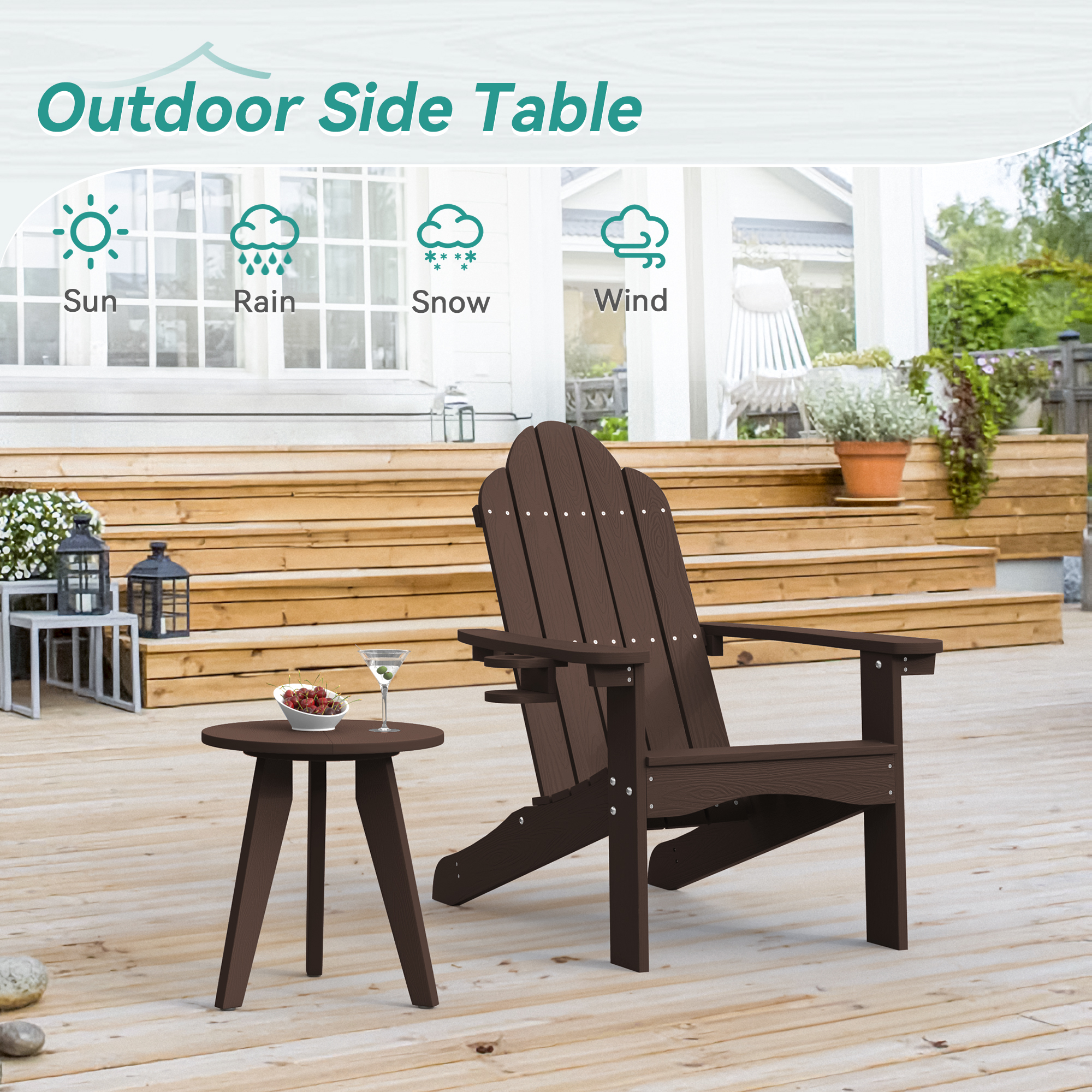 Dycanpo Outdoor Side Table for Patio, Small Round End Table Weather-Resistant for Living Room, Bedroom, Dark Brown