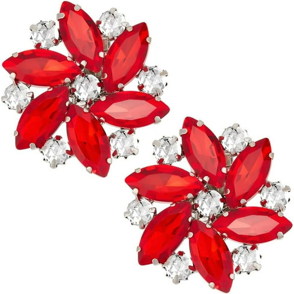 2 Pcs Red Rhinestone Metal Shoe Clips 1.3x1.3Inch Elegant Removable Flower Shoe Buckle Women's Shiny Shoe Clips for Party Decoration Wedding DIY Craft Accessories diy