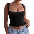 thumbnail image 2 of Women'S Square Neck Sleeveless Double-Layer Tank Tops Basic Tight T Shirts Black XL, 2 of 7