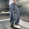 thumbnail image 4 of LRen Boys Jeans Size 6 High Waisted Pull On Baggy Demin Jeans Comfy Solid Color Jogger Streetwear Pants Girls Back To School Clothes, 4 of 6