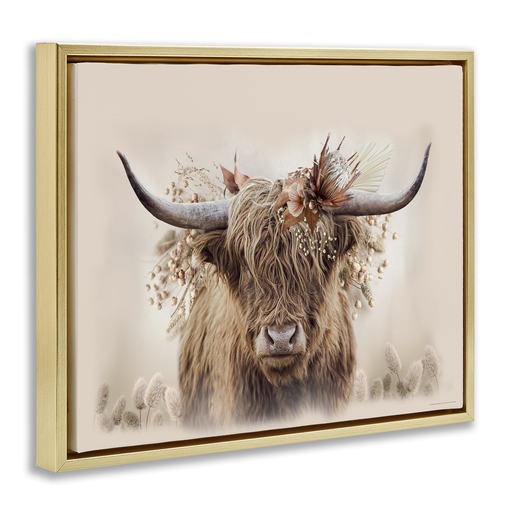 Stupell Industries Peachy Pastel Cattle Animals Painting Gold Floater Framed Canvas Art Print Wall Art, 31 x 25