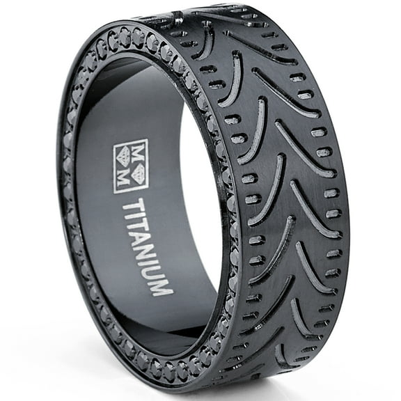 Metal Masters Black Titanium Mens Eternity Engagement Wedding Band Ring Black Cubic Zirconia Cz 8mm
