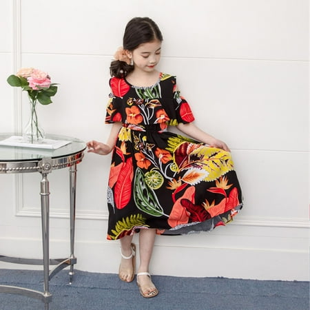 

Huilaibazo Girls Dress Kids Girls Sleeveless Ruffles Beach Dresses Toddler Floral Printed Princess Dress Clothes