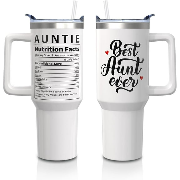 Mothers Day Gifts for Aunt, Best Aunt Ever Tumbler with Handle and Lid Straw 40oz, Auntie Stainless Steel Tumblers Cup, Cute Mother''s Day Birthday Present for Her (1 PC)
