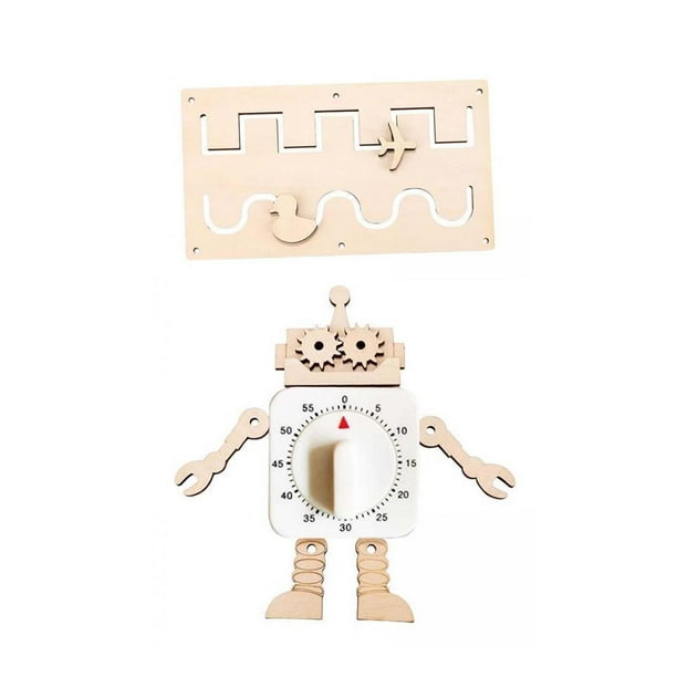 Montessori Busy Board DIY Accessories Material, Wood Unpainted Activities Board Development Sensory Toy Activity Center, (Rail Tracking, Timer)
