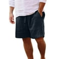 thumbnail image 1 of Pantalones cortos de playa de algodón y lino para hombre: cintura elástica, color liso, corte holgado con bolsillos, ropa informal/deportiva para todas las estaciones., 1 of 6