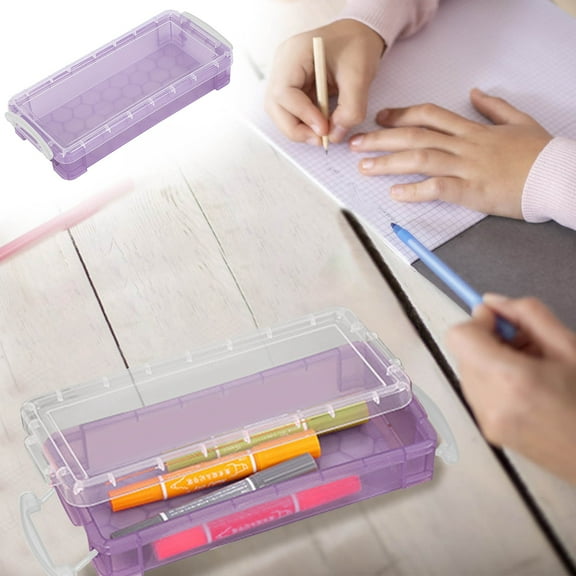 Nkmbld Pencil Box Plastic Storage Container with Snap-tight Lid for Organize and Carry Pencils Watercolor Pens Stationery Office Supplies Organizer Colorful