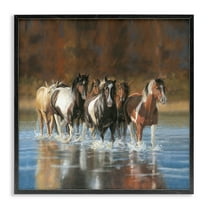 Stupell Industries River & Horses Scenery Animals & Insects Painting Black Framed Art Print Wall Art, 12 x 12