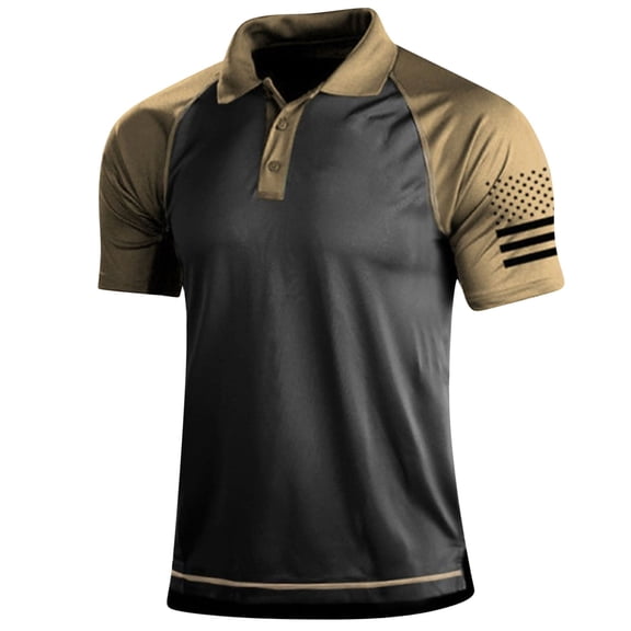 FUZHIQ Men's Polo Shirts Short Sleeve Flag Print Color Block Casual Golf Polo Breathable Patriotic Holiday Daily Wear Fashion Collared Shirt,XXXL