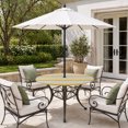 thumbnail image 2 of Round Outdoor Tablecloth with Umbrella Hole and Zipper, Ginger Yellow Stripes Tablecloth with Elastic Waterproof, Modern Minimalist Horizontal Lines Patio Table Covers for 45" - 54" Pool Tables, 2 of 9