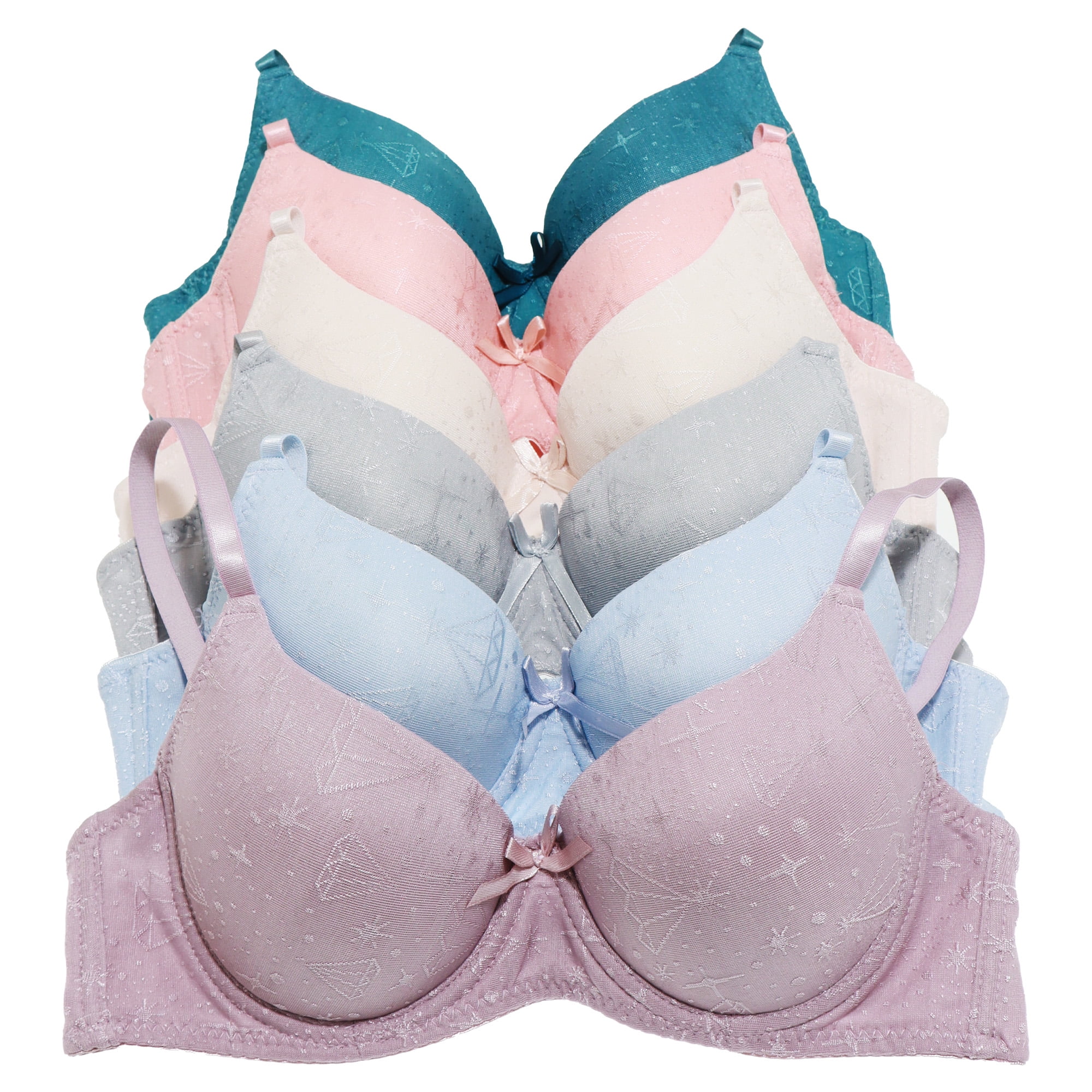 EXCLUSIVE  Brad＆Angelina Angelina Wired Bras with Embroidered Diamond Design (6-Pack