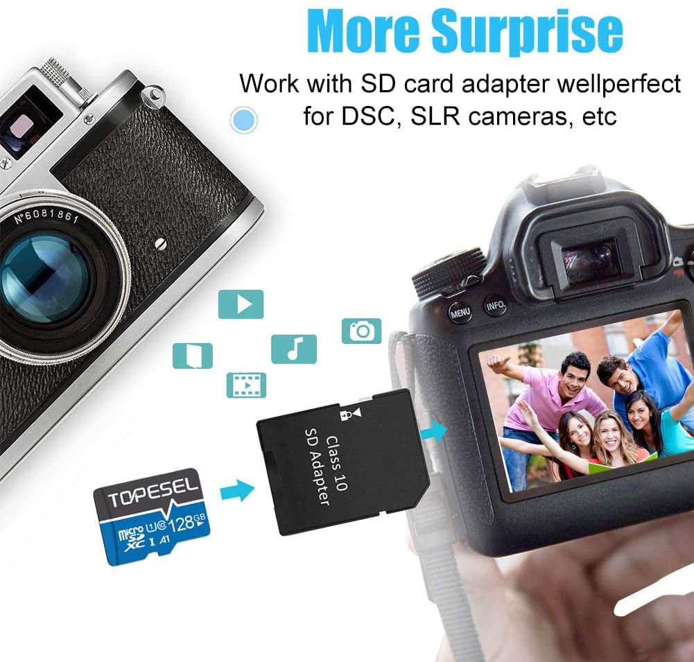 Topesel 128GB Micro SDXC Flash Memory Card with Adapter