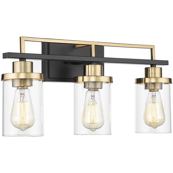 Emliviar 3-Light Bathroom Vanity Light Fixtures, Black and Gold Finish with Clear Glass, YCE238B-3W BK BG
