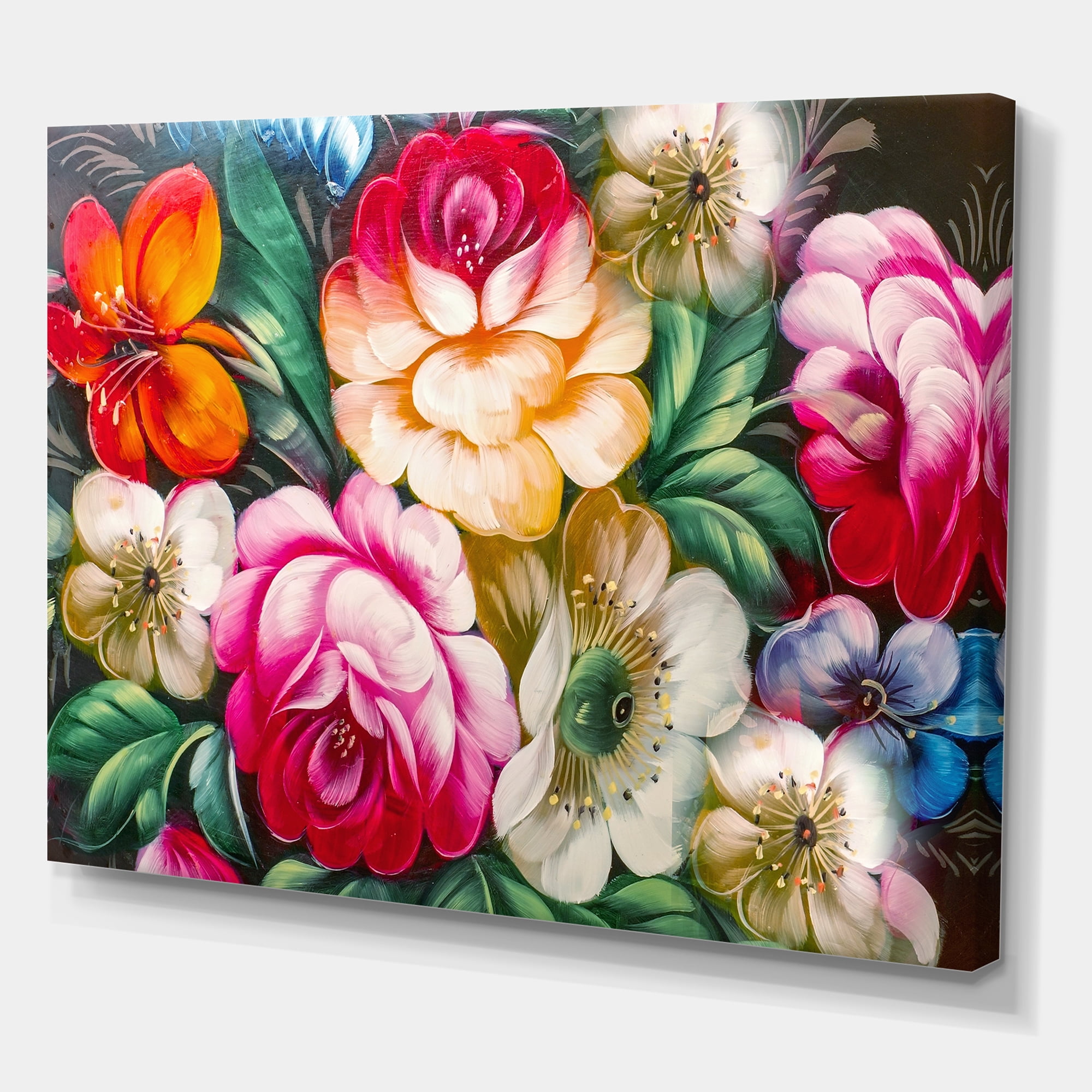 Designart ' Vintage VIbrant Yellow and Red Flower Still Life II ' Traditional Canvas Wall Art Print