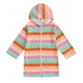 thumbnail image 4 of Girls Zip Up Rash Guard One Piece Swimsuit Colorsplash Striped Cover Up Swim for Kids with Hooded Vest Beachwear Casual Swimwear for Summer Holidays, 4 of 5
