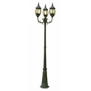 Three Light Verde Green Clear Beveled, Hexagon Glass Post Light