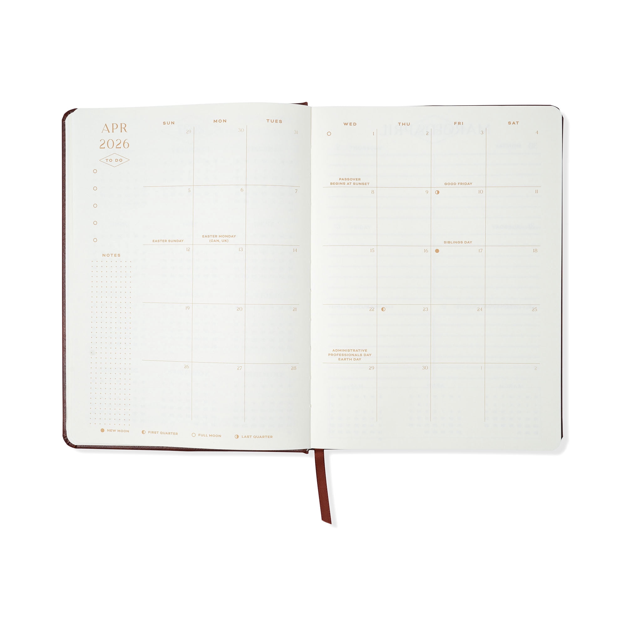 Think Ink 15-Month Weekly Leatherette Planner, 6.5 x 9, Brown, April 2026 - June 2027